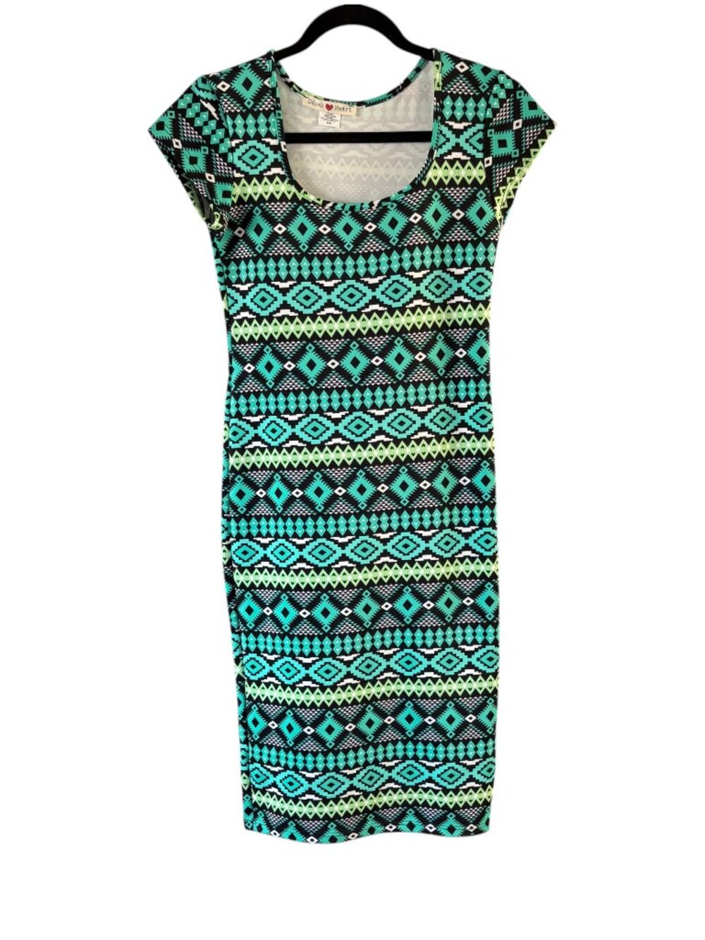 Derek Heart Geometric Print Bodycon Dress (M) Turquoise Black Green / Like New